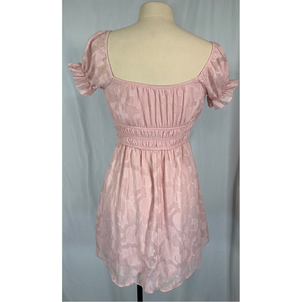 Inspired Hearts Pink Floral Burnout Smocked Mini Dress Small Cottagecore Fairy - Picture 6 of 9